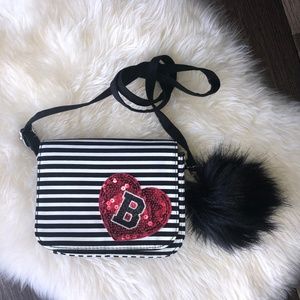 Justice B&W 'B' Crossbody w/Red Sequins & Pom